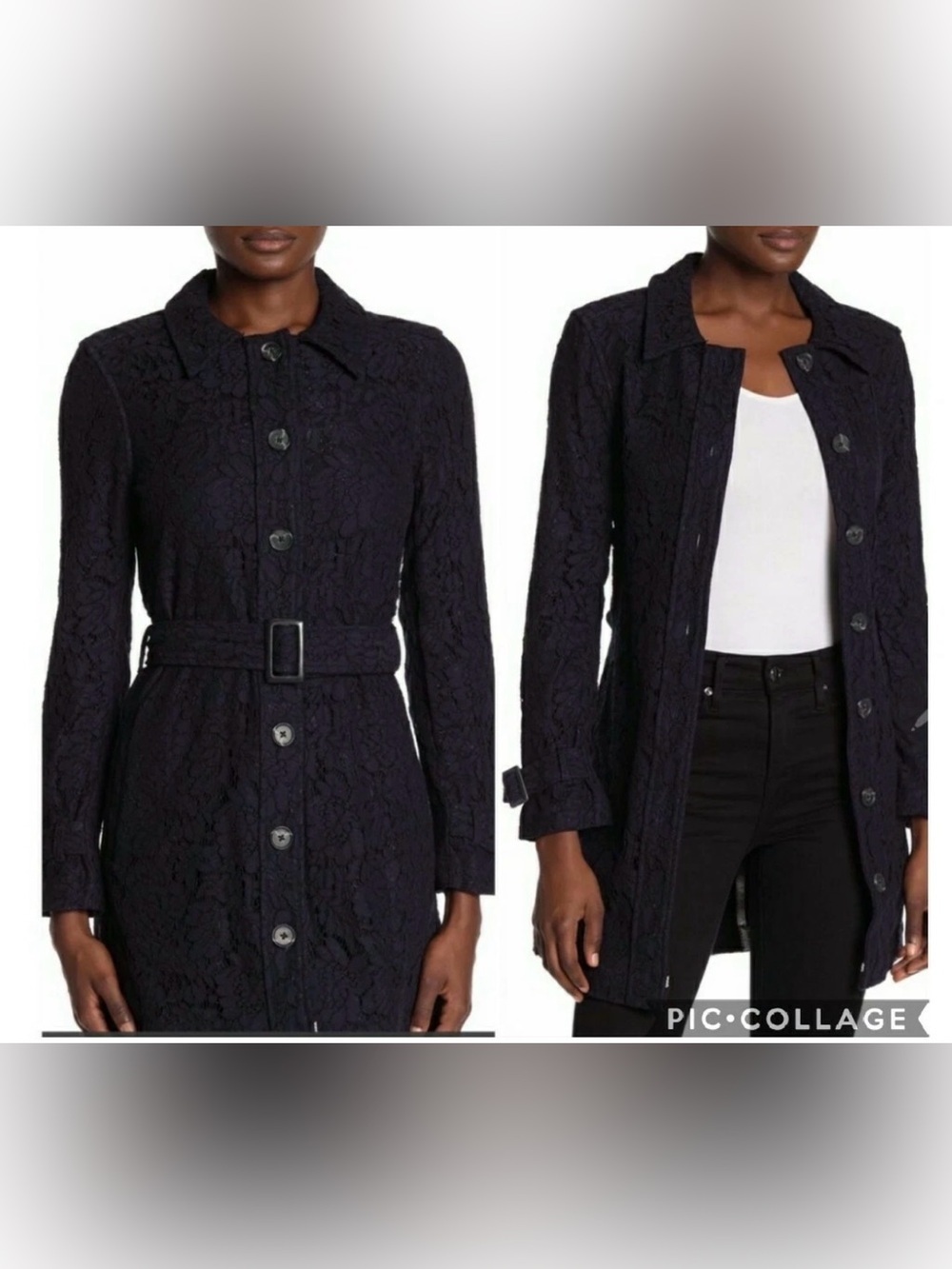 NWT Cupcakes and Cashmere Aldean Lace Trench Coat Dark Blue Women XS $178 - Picture 3 of 9